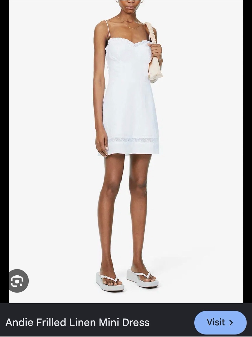 Reformation White Andie Frilled Linen Mini Dress